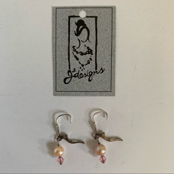 Vintage Freshwater Pink Pearl and Rose Quartz Drop Earrings Sterling Silver NWT - Picture 6 of 10